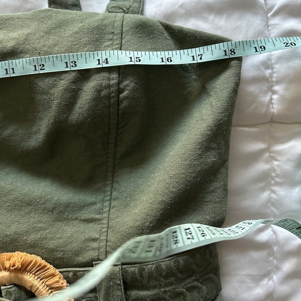 CAROLINE CONSTAS Olive Green Linen Blend Romper Belted Leaf Cutout Size L - Picture 7 of 8